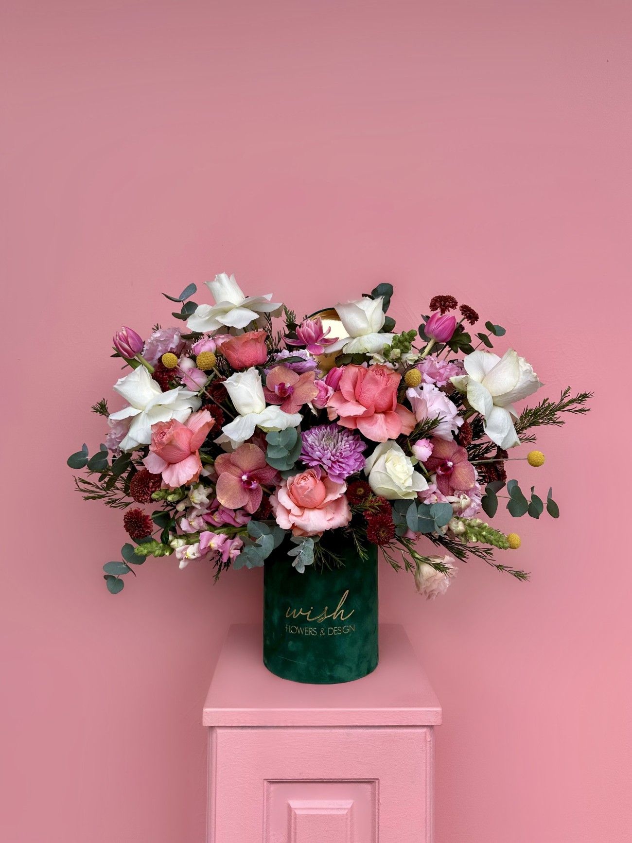 Yeşil Kadife Kutuda Pastel Bloom Aranjman