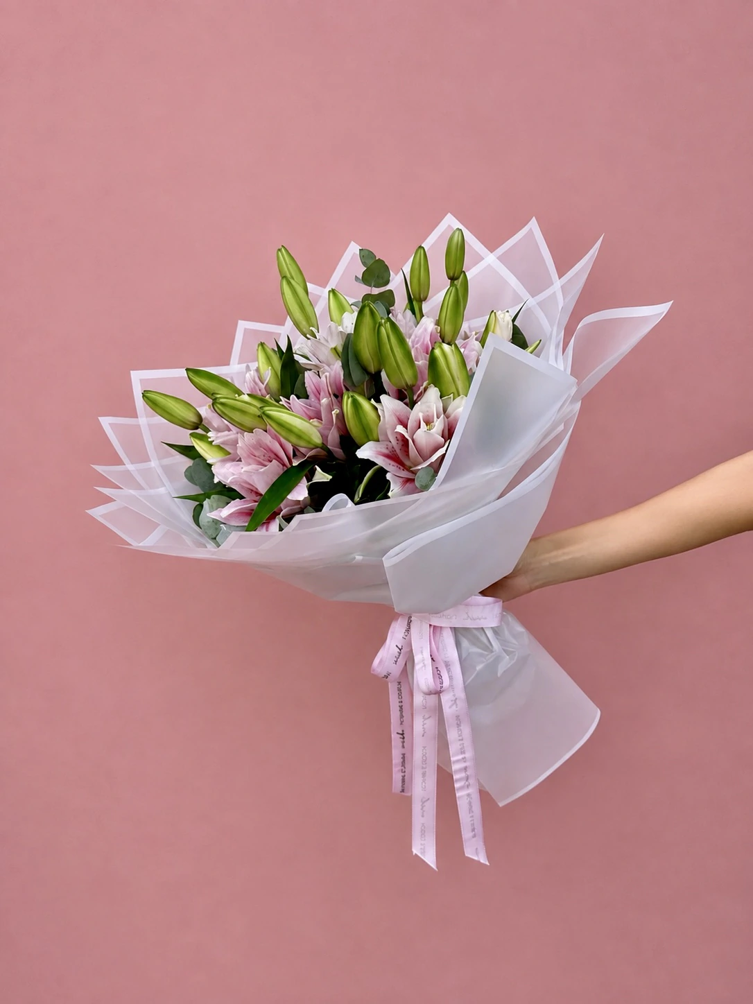Lily Love Katmerli Pembe Lilyum Buketi