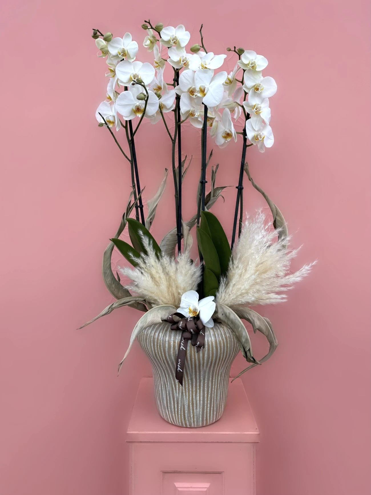 Özel Seramik Vazoda 4 Dallı Orkide Bahçesi